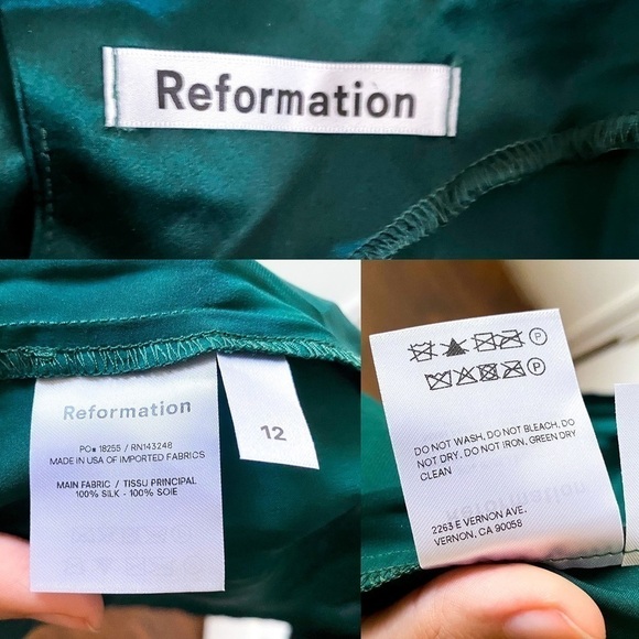 Reformation Dress Cameron Long Sleeve Silk Slit Midi Wedding Emerald 12 GUC - Picture 2 of 8